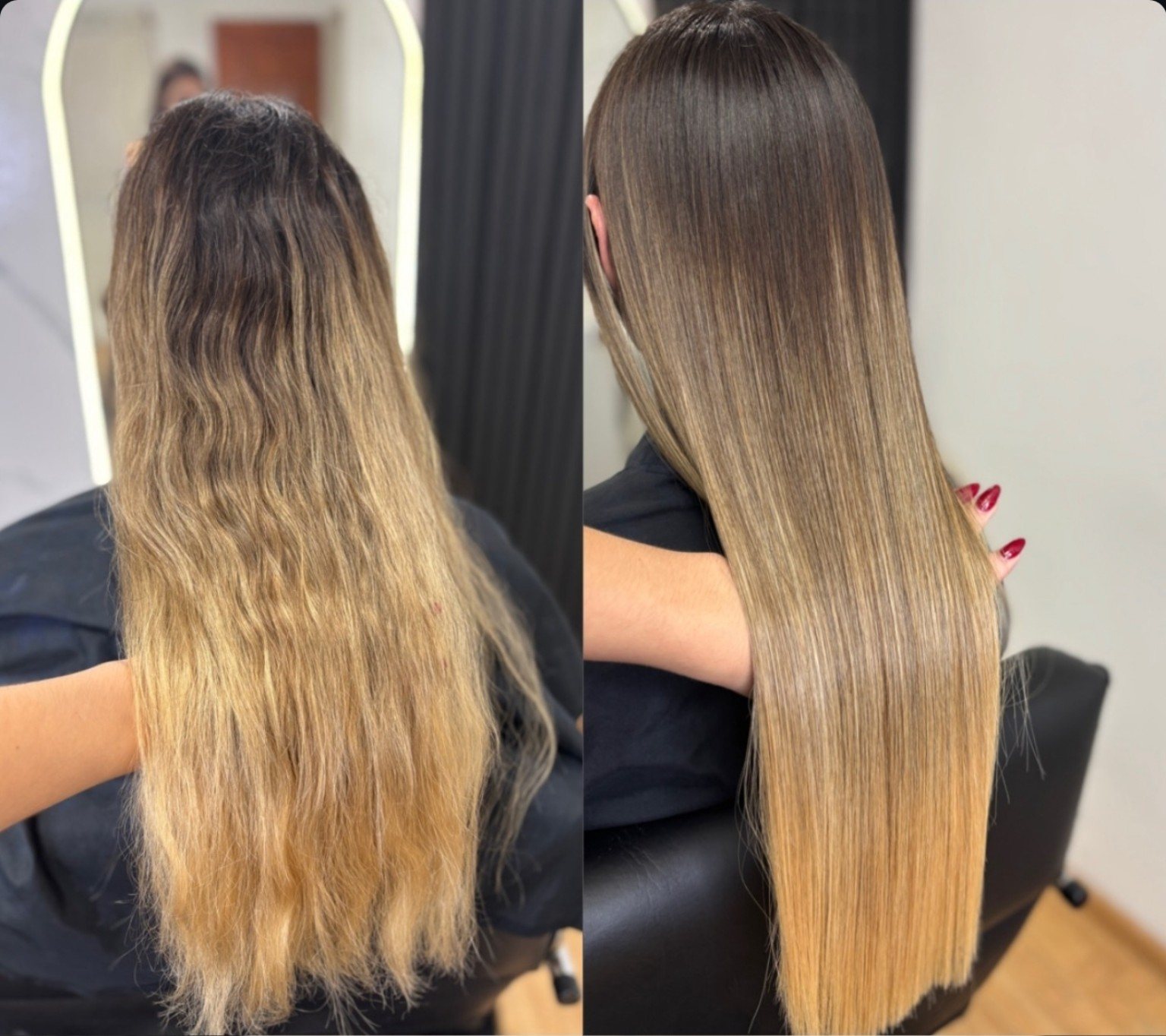 Cabello antes y después con brillo