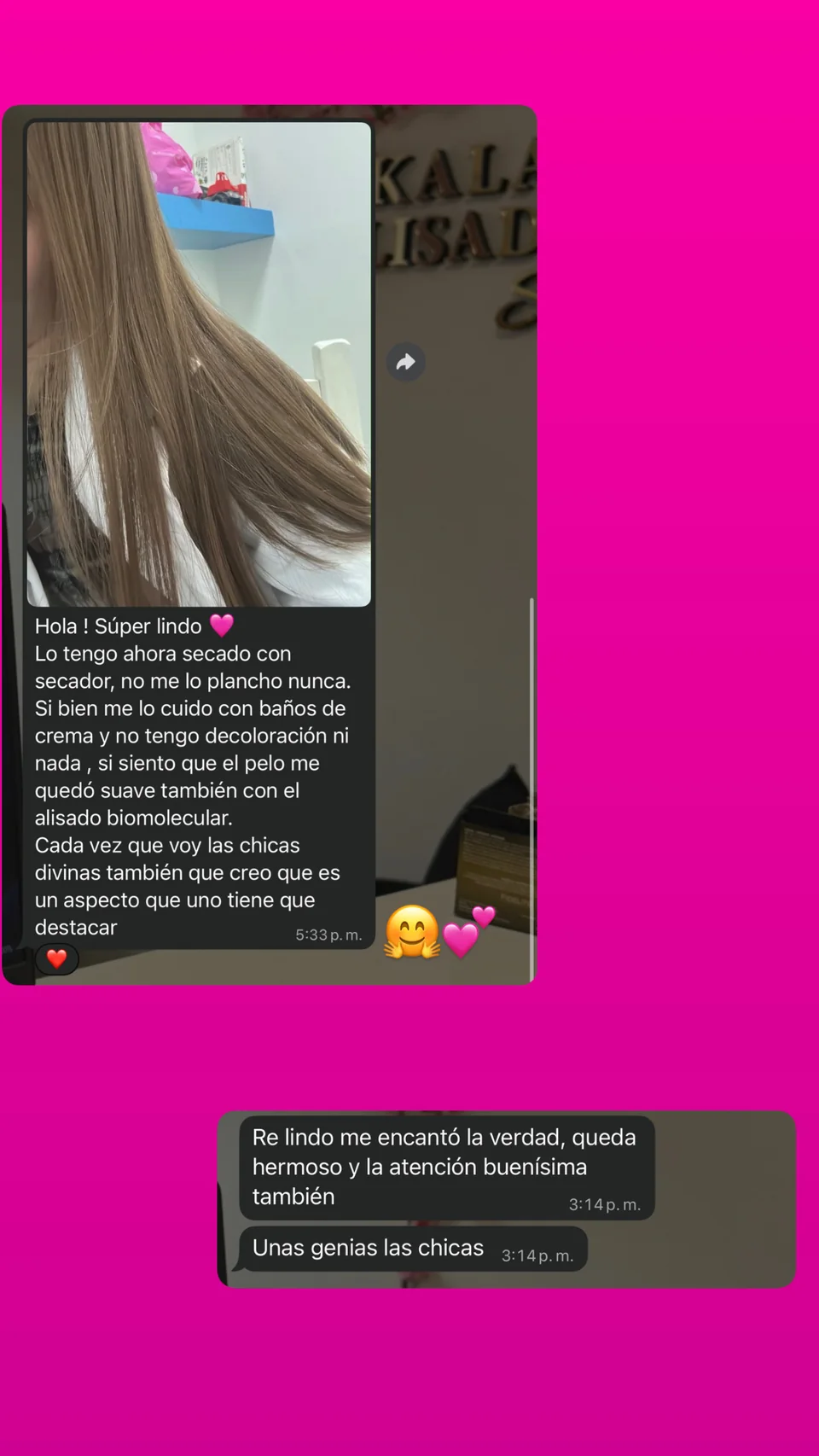 Feedback real de una clienta de Kala Alisados