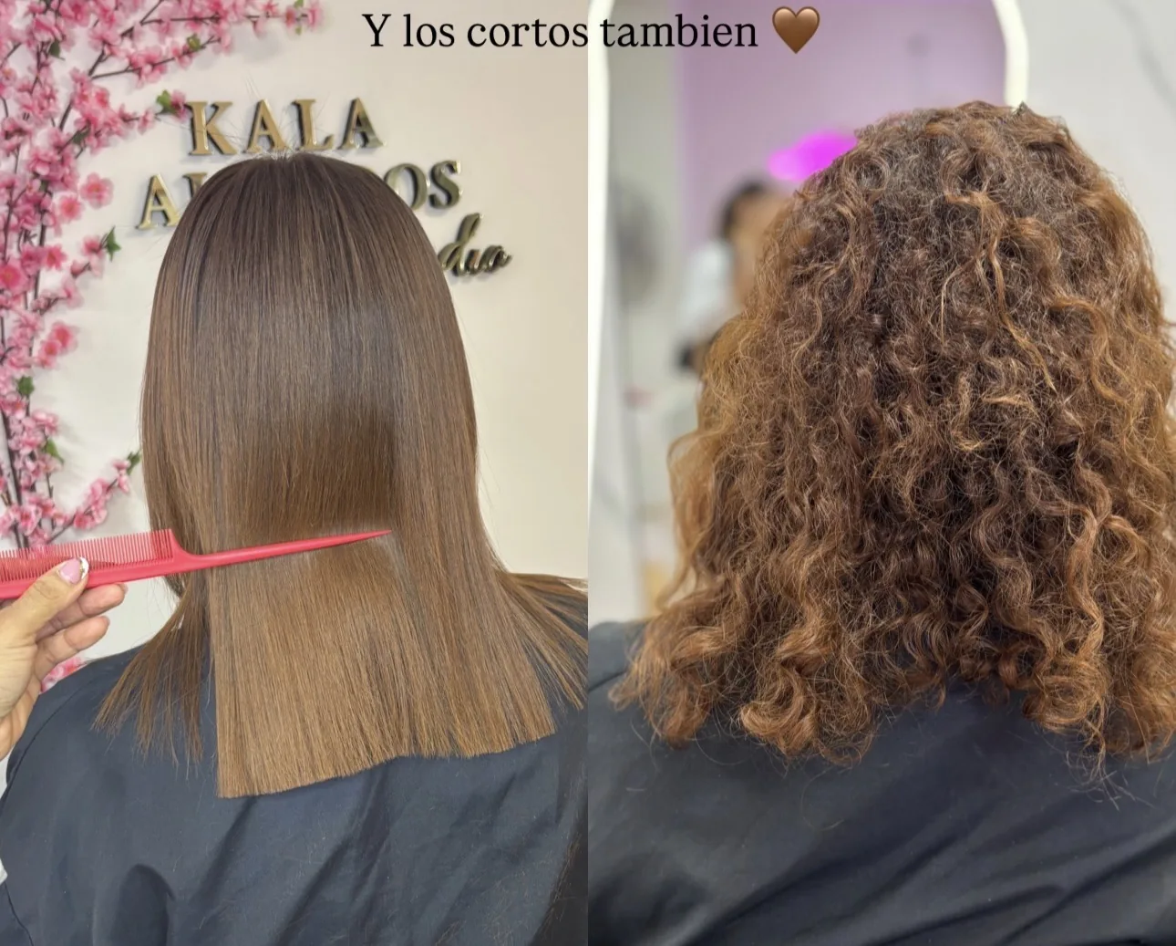 Antes y después de cabello corto con rulos
